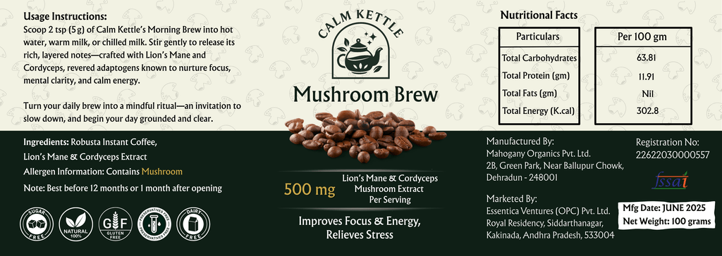 Calm Kettle's Mushroom Brew label