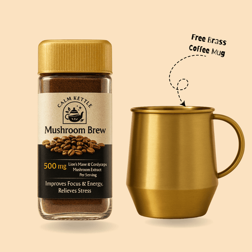 Mushroom Coffee by Calm Kettle with free brass coffee mug